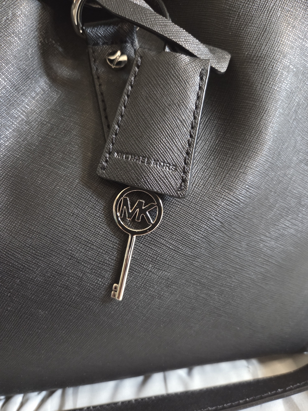 Michael Kors Black Leather Satchel with Gold-Tone Lock and Charm - Picture 4 of 13